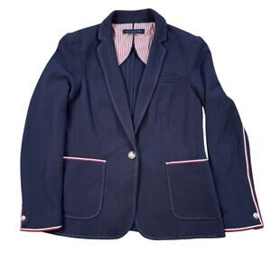 TOMMY HILFIGER Navy Blazer STICHED EDGES Metal Buttons Women’s Sz.12